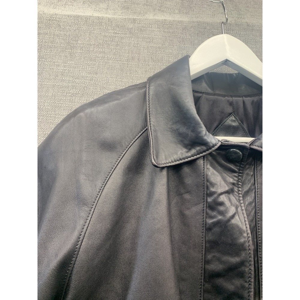 Vintage Reed Sportswear Trench Coat Womens Black Leather Flap Detail Made in USA - Picture 4 of 16